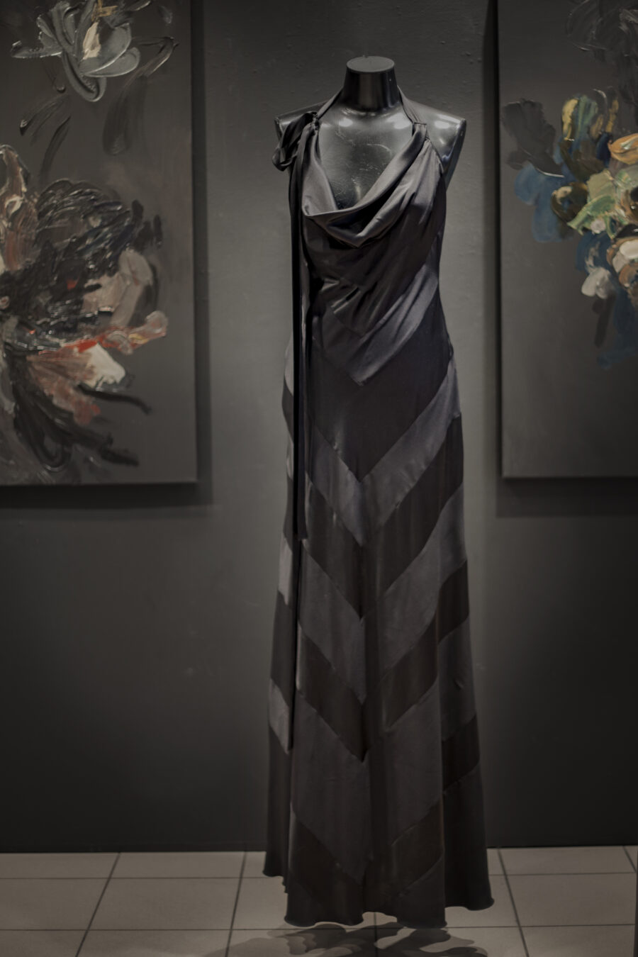 Black Silk Panels Diagonal Cut Gown