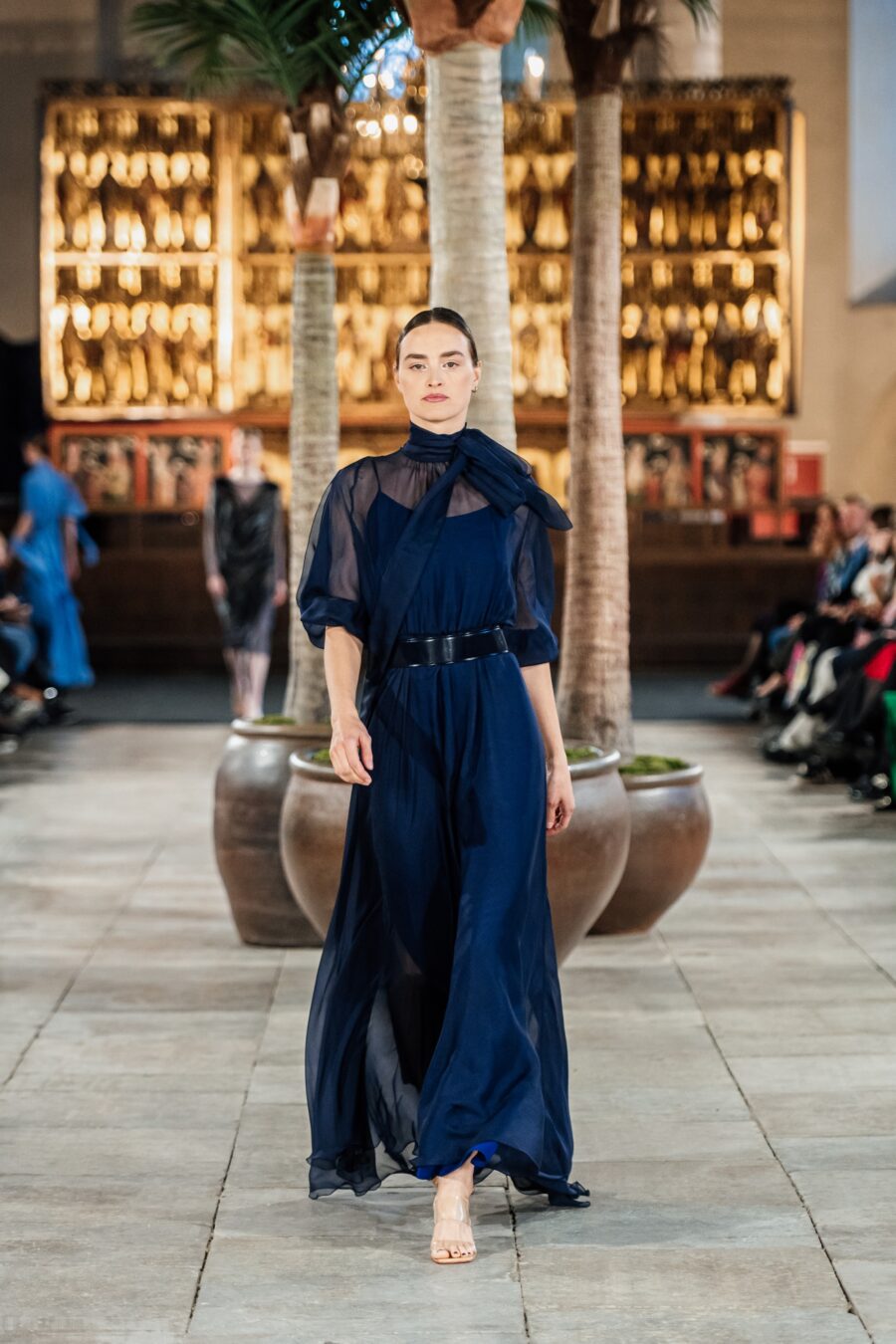 Navy Chiffon Silk Gown - Image 2