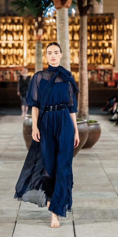 Navy Chiffon Silk Gown