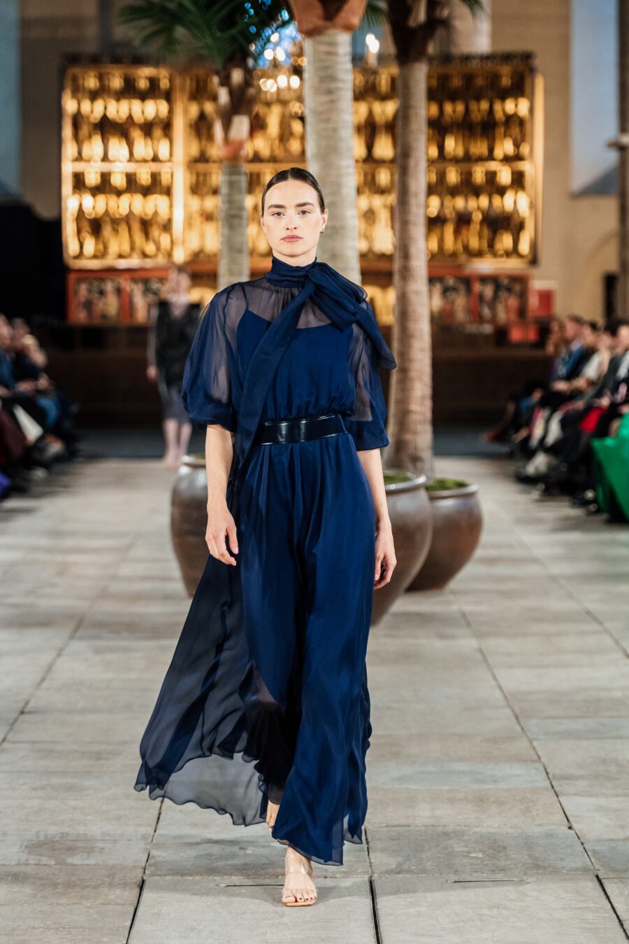 Navy Chiffon Silk Gown
