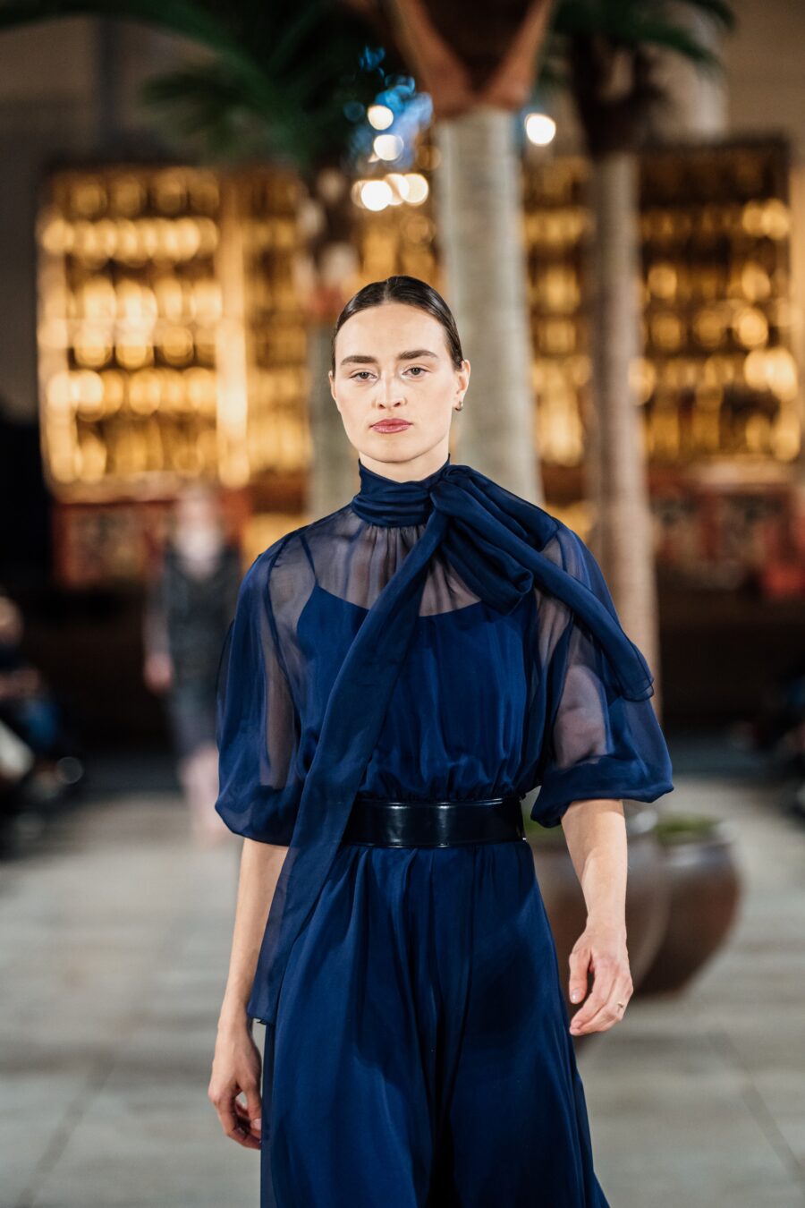 Navy Chiffon Silk Gown - Image 4