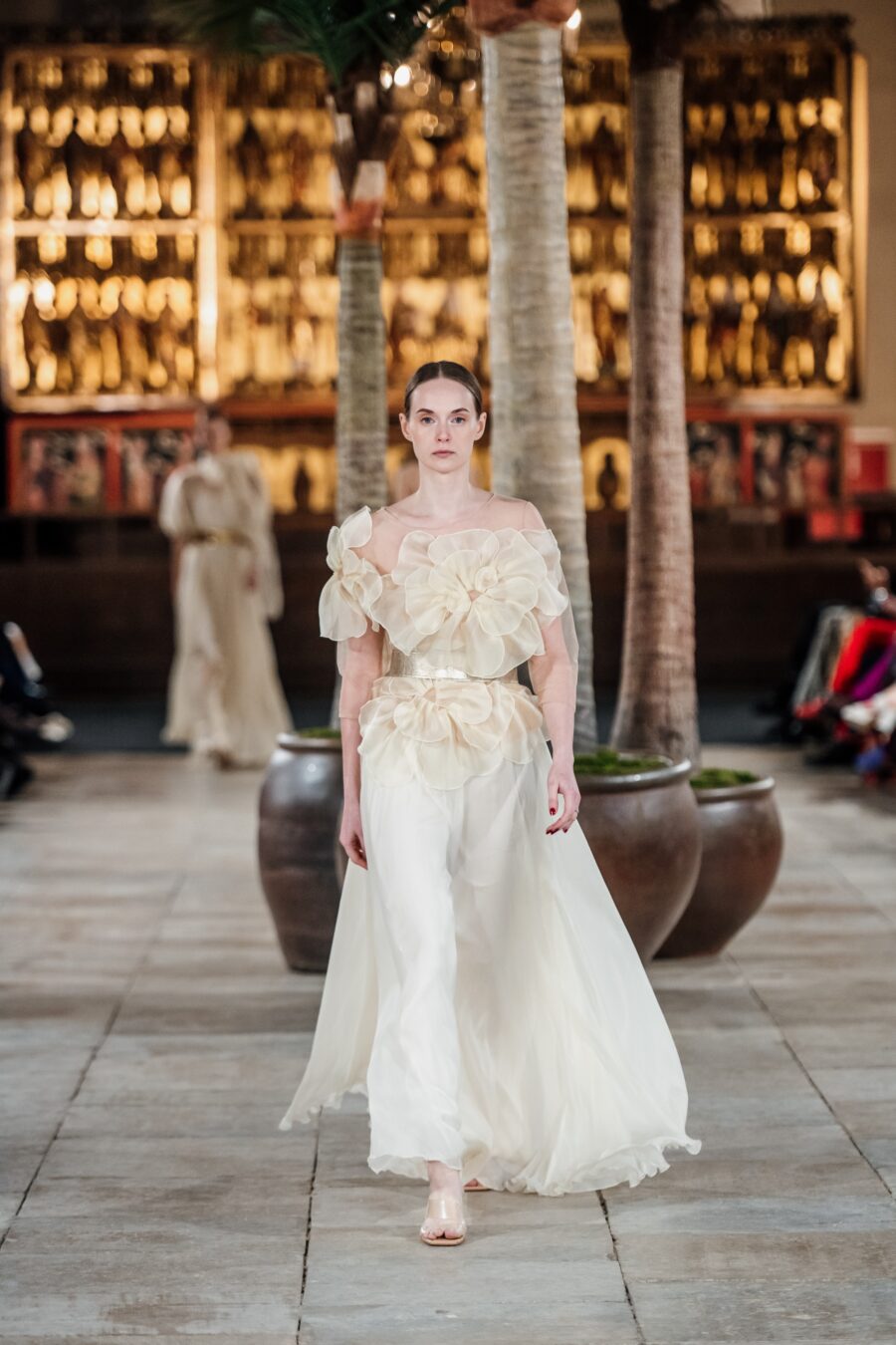 Ivory Organza Flower Top with Silk Chiffon Maxi Skirt