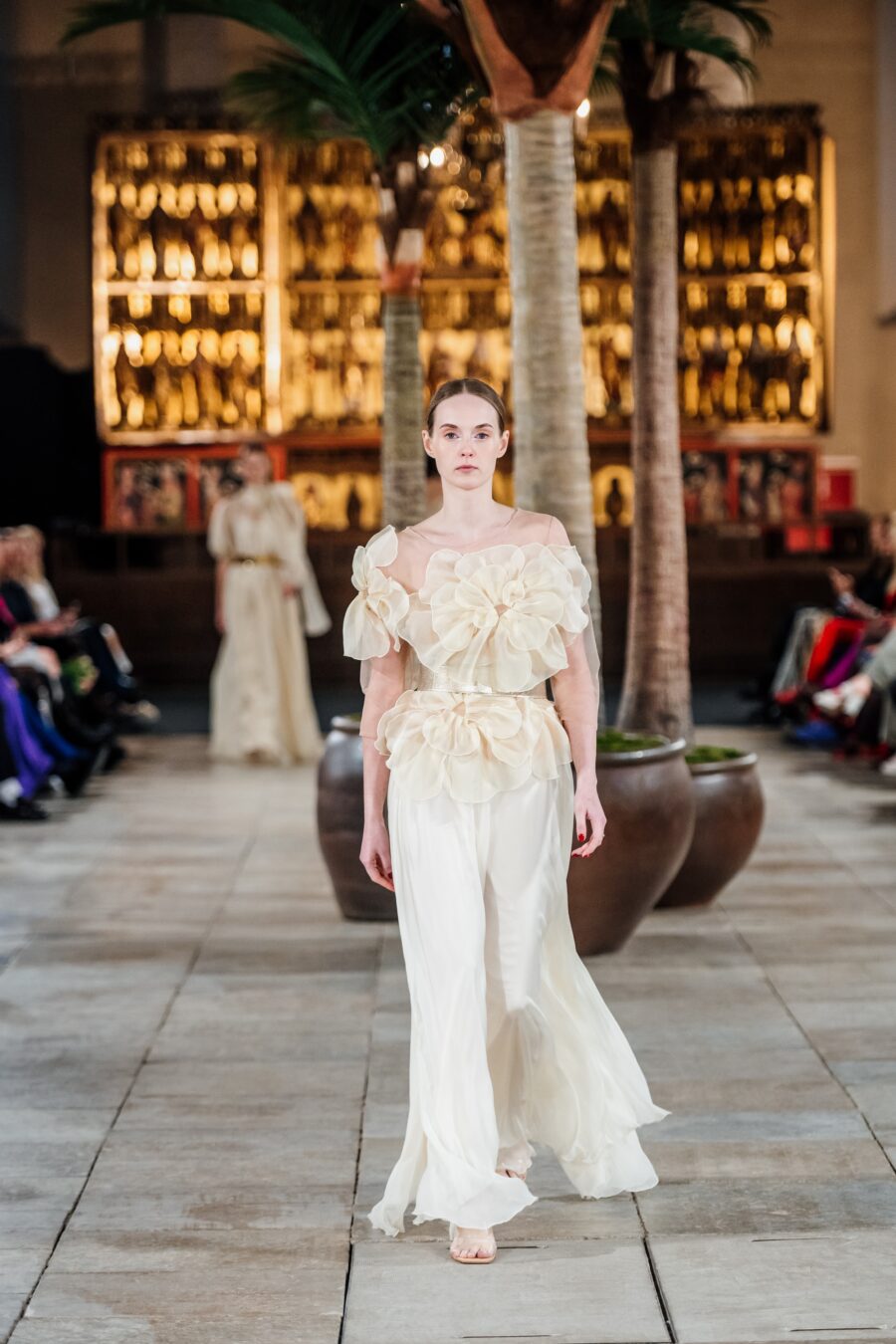 Ivory Organza Flower Top with Silk Chiffon Maxi Skirt - Image 3