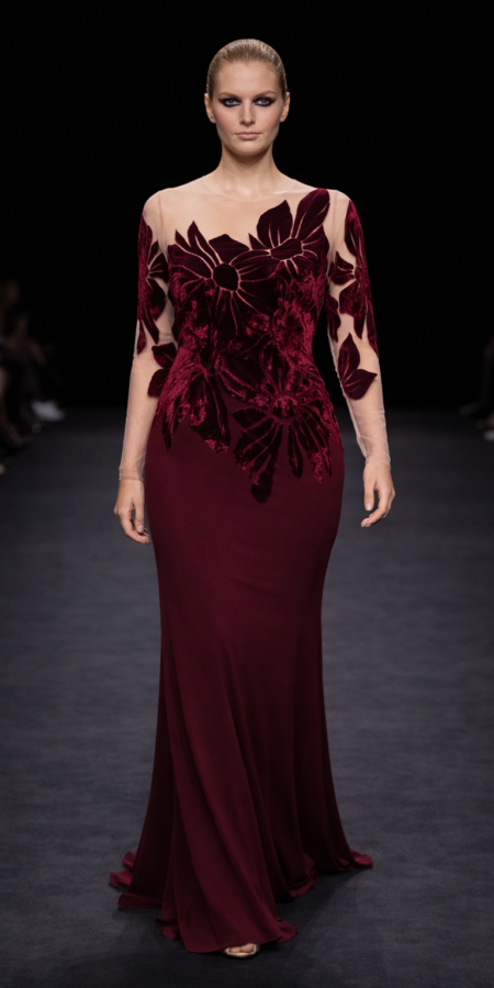 Burgundy Peony Dress
