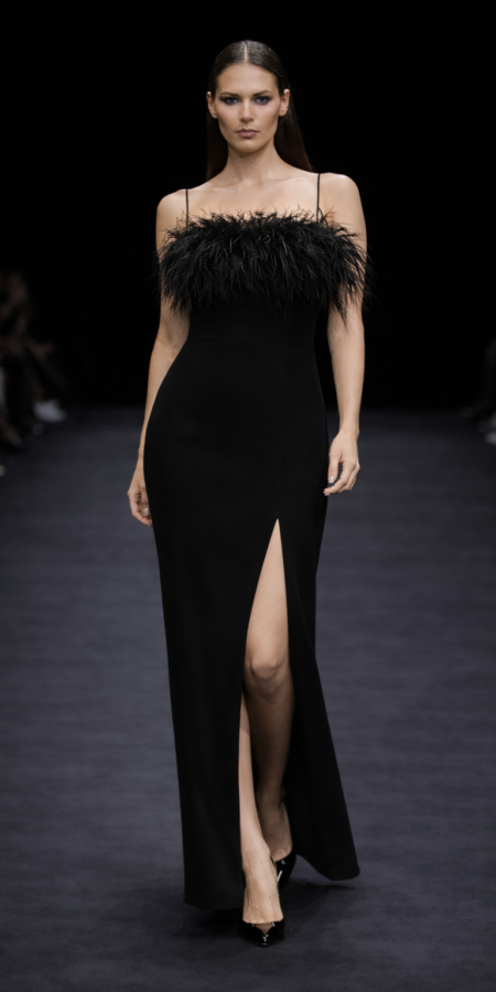 Black Gown with Feathers