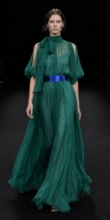 Green Silk Chiffon Maxi Dress