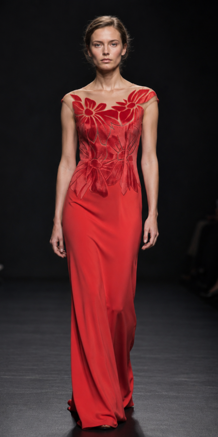 Coral Flower Embroidery Dress