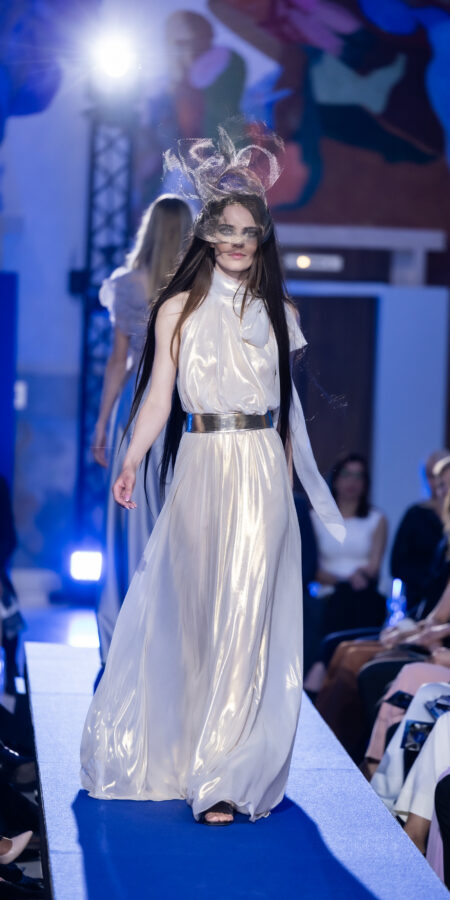 Metallic White Halterneck Gown
