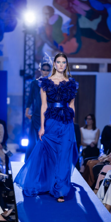 Blue Bloom Top with Silk Chiffon Skirt