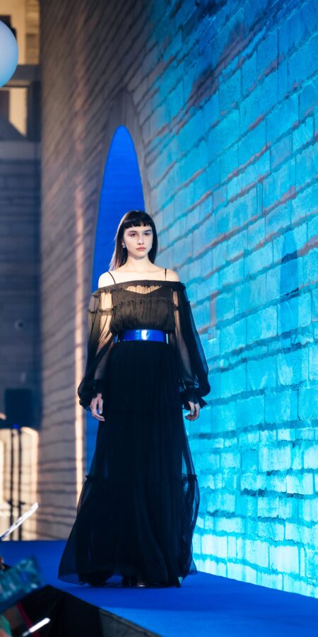 Black Off Shoulder Silk Chiffon Gown